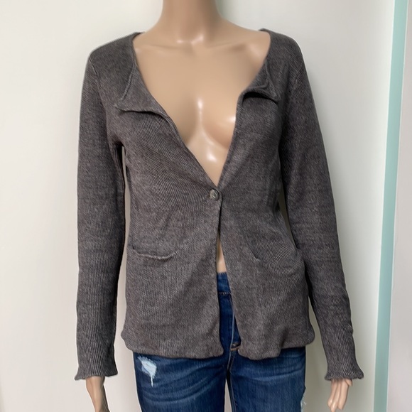 Eileen Fischer cardigan Grey Linen knit Blazer - Picture 2 of 9